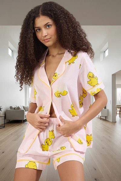 PayBuy Women's Cotton Knitted Pajamas Set Duck Pattern Short Sleeve Regular Fit Modern Style Special Design