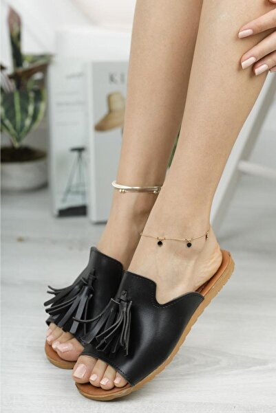 Moda Frato Papuci de damă Wzy Black Tassel - pentru uz exterior și acasă