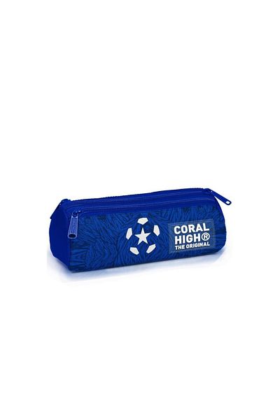Coral High Navy Blue Saks Football Patterned Three Compartment Pencil Bag 11197