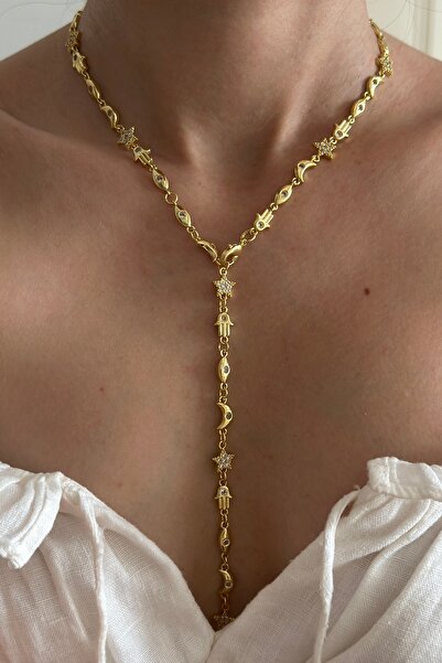 Okko Store Çelik Hilal Detaylı Y Kolye