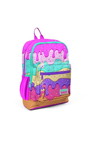Coral High 23731 KİDS PEMBE RENGARENK DONDURMA DESENLİ DÖRT BÖLMELİ SIRT ÇANTASI