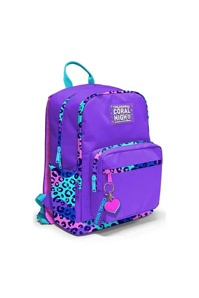 Coral High 23632 Kids Purple Leopard Patterned Four Compartment Backpack