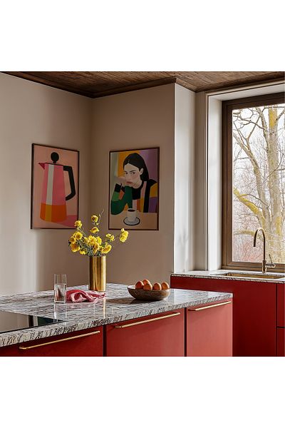HİGUERA Ilustrație modernă de portret și oală de cafea KTB Pictură de perete de bucătărie cu rame din lemn natural