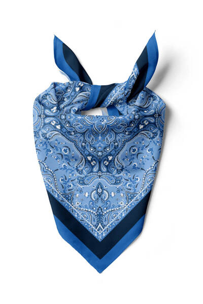 Modabutik Kadın Mavi Lacivert Dear Desenli 50x50 Bandana