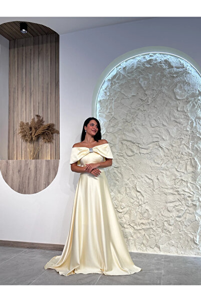 Kyra Studios 1035 Taş Detaylı Saten Abiye Elbise
