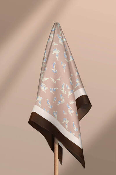 Modabutik G45 Kadın Ekru Kahverengi Ola Desenli 50x50 Bandana