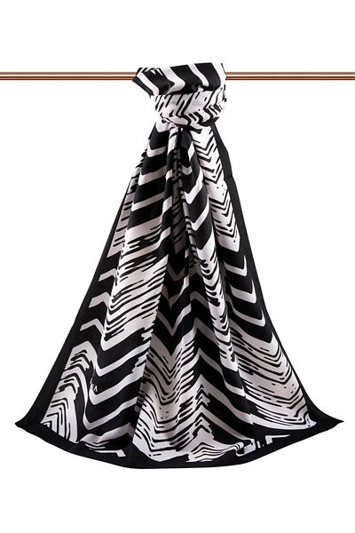 Vissona Luxury Medina Silk Geometric Patterned Black - White Colored 75X195 Wrinkle-Free Shawl Moss Crepe Stitching Type It