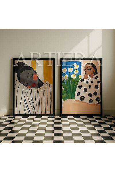 HİGUERA Portrete moderne de femei Pictură în ulei Feel Dual Wood Framed Wall Painting