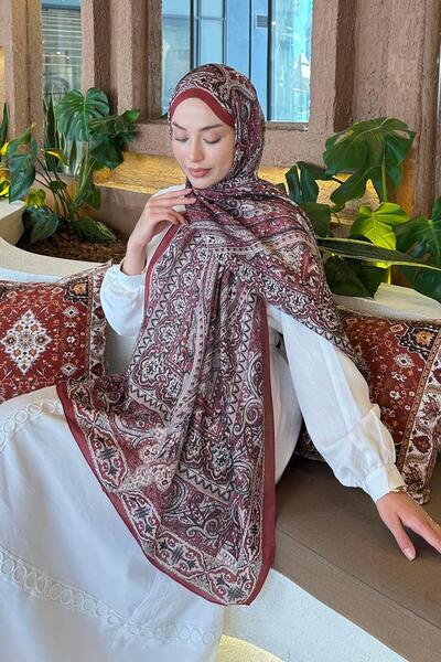 lamelif.com Retro Desen Pamuk Şal Bordo