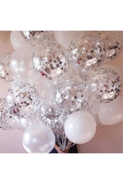 BeySüS Transparent Balloon Set with Silver Confetti 20 Balloons