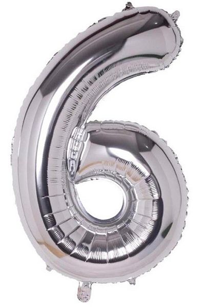 BeySüS 40 Inch Silver Color 6 Number Foil Balloon