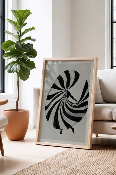 HİGUERA Pictură de perete cu cadru din lemn natural pentru femeie dansatoare în mișcare în spirală abstractă