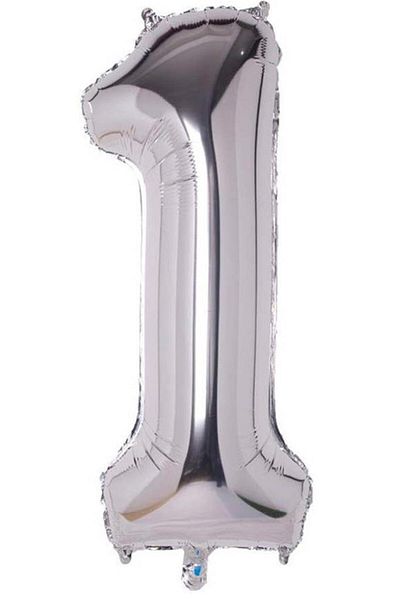 BeySüS 40 Inch Silver Colored Number Foil Balloon - 1 Number