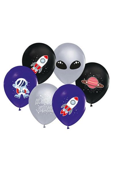 BeySüS Space Themed 10 Latex Balloons - Astronaut, Cosmic Galaxy Pattern, 12"
