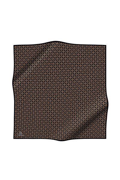 Vissona 100% Twill Silk Chain Pattern Μαύρο - Χρυσό Χρώμα 90x90 Κασκόλ Σχήμα Ραφής άκρων Ραμμένο στο χέρι