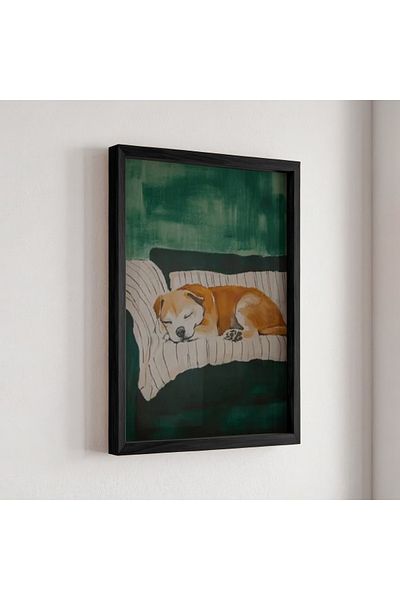 HİGUERA Ilustrație de câine dulce în somn Tablou de perete cu rame din lemn natural