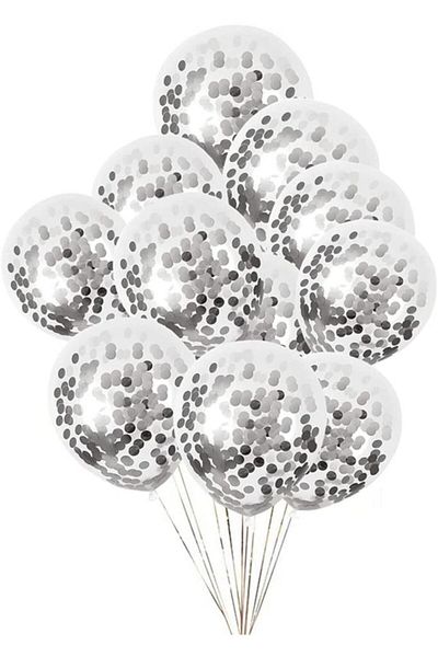 BeySüS Transparent Balloon Set with Silver Confetti 10 Pieces