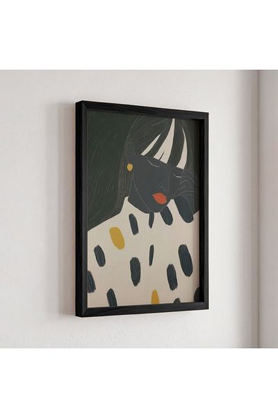 HİGUERA Pictură minimalistă cu cadru din lemn natural, cu figura unei femei, simplă și estetică
