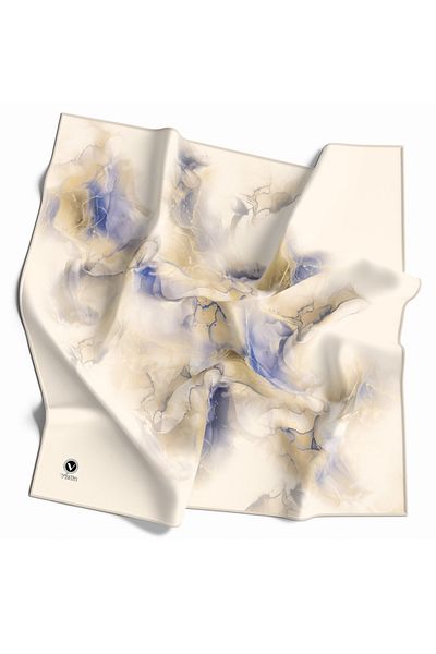 VİOLLA Cremă cu model de fum de cristal - eșarfă de culoare bleumarin 90x90 (FĂRĂ MĂTASE) Forma cusăturii marginilor cusute manual