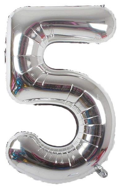 BeySüS 40 Inch Number Foil Balloon Silver 5 Number