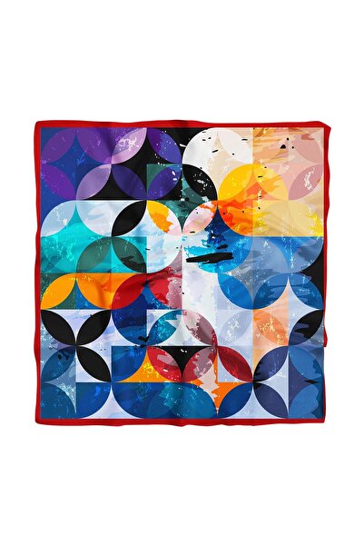 Modabutik D75 Kadın Çok Renkli Suluboya Daire Desenli 50x50 Bandana Hyl Dg0796-22