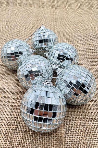 BeySüS Christmas Pine Tree Ornament Mirrored Disco Ball 4 cm 6 Pcs
