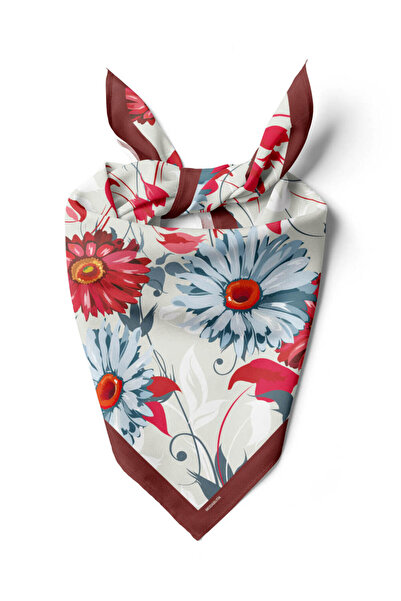 Modabutik F25 Kadın Çiçek Desenli Bandana 50x50 Kırmızı Dg0102-22