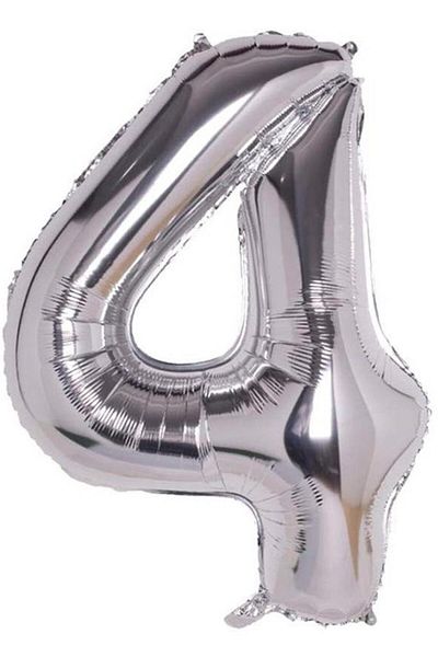 BeySüS 40 Inch Silver Colored 4 Number Foil Balloon