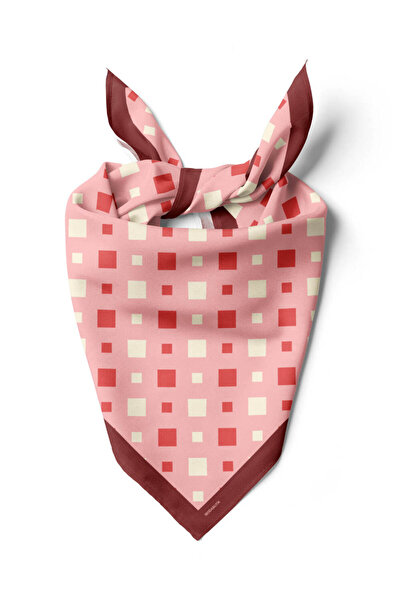 Modabutik D44 Kadın Kareli Desenli Bandana 50x50 Kırmızı Dg0281-22