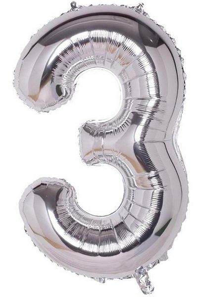 BeySüS 40 Inch Silver Colored 3 Number Foil Balloon