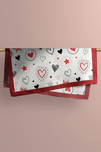 Modabutik F54 Kadın Kalp Desenli Bandana 50x50 Dg0459-22
