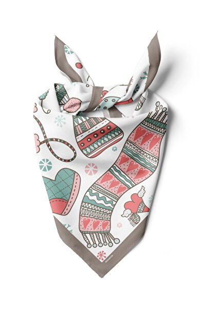 Modabutik Y56 Kadın Winter Desenli Bandana 50x50 Beyaz Dg0138-22