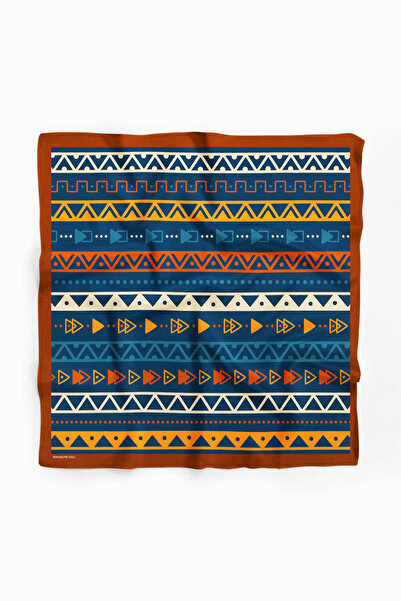 Modabutik A10 Kadın Egzotik Desenli Bandana 50x50 Sarı Turuncu Mavi Dg0311-22