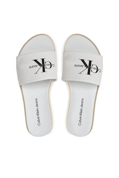 Calvin Klein Women's High Heeled Comfortable Logo Beige Sandals YW0YW01036-0F9