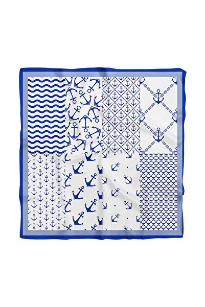 Modabutik B48 Kadın Süt Mavi Çapa Desenli 50x50 Bandana