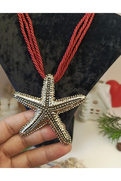 QERMA قلادة نجم البحر الذهبية مع خيط، قلادة نجم البحر مع خيط أحمر، هدية رأس ا...