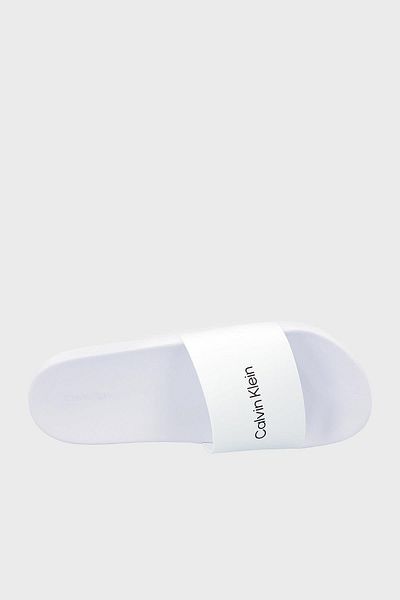 Calvin Klein Men's Brand Logo Rubber Sole Synthetic Material White Slippers Suitable for Beach and Daily Use Hm0