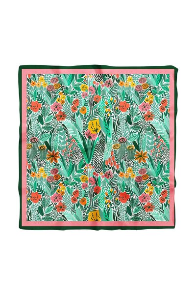 Modabutik A44 Kadın Yeşil Greenery Desenli 50x50 Bandana Hyl Dg0720-22