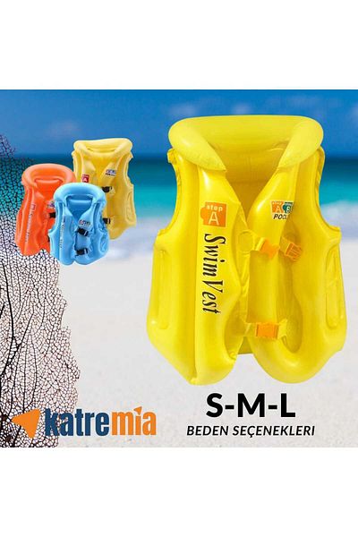 KATREMİA Inflatable Pool Life Vest Children (Yellow-Orange-Blue)