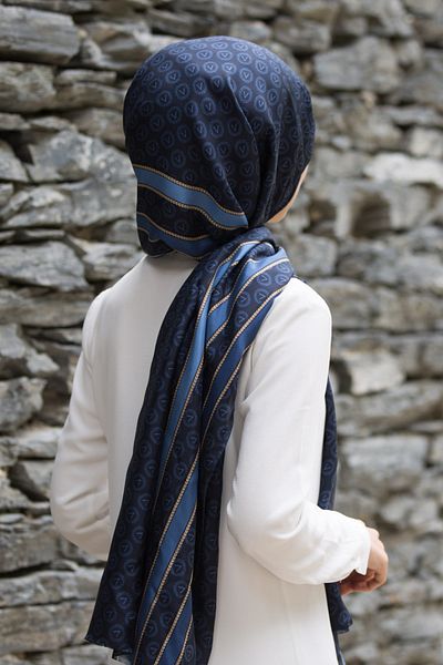 Vissona Γυναικείο Fresh Silk Shawl 90x200 Navy Blue Baby Blue