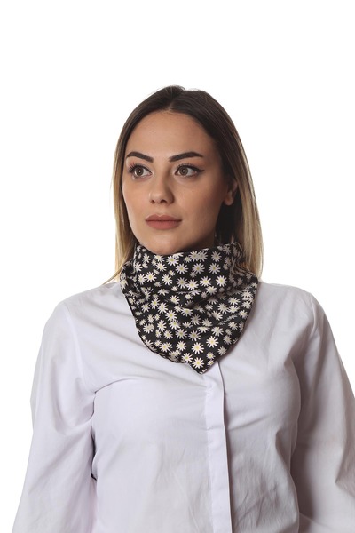 Modabutik Y3 Papatya Desenli Bandana Siyah