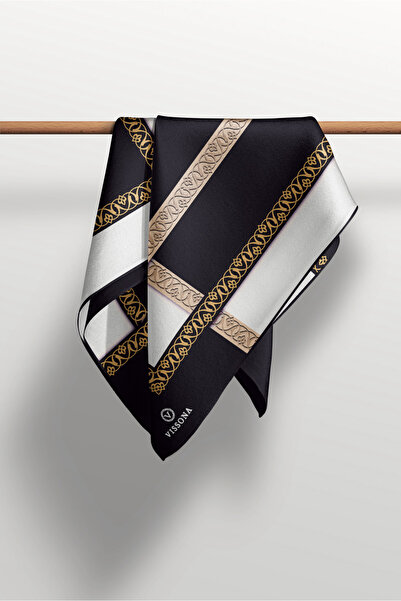 Vissona Γυναικείο Twill Μεταξωτό Κασκόλ Μαύρη Κρέμα