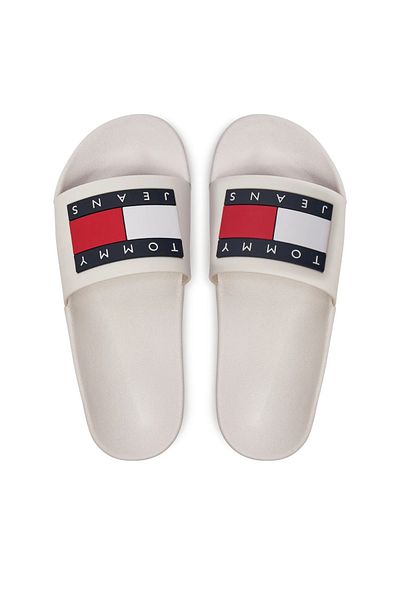 Tommy Hilfiger Dámské logo značky Gumová podrážka Pohodlné Ecru pantofle En0en02115-tcr
