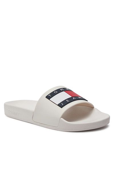 Tommy Hilfiger Dámské logo značky Gumová podrážka Pohodlné Ecru pantofle En0en02115-tcr