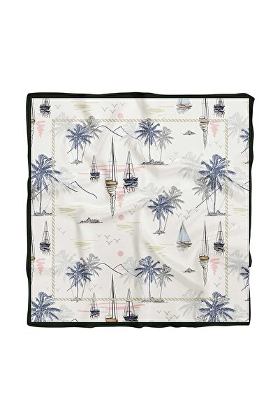 Modabutik Kadın Mavi Yelken Desenli 50x50 Bandana Hyl Dg01260-22