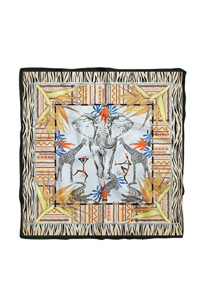 Modabutik Z59 Kadın Sarı Mavi Serengeti Desenli 50x50 Bandana