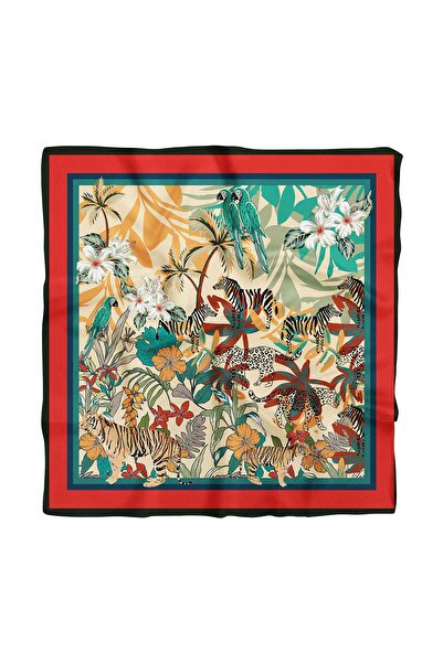 Modabutik C89 Kadın Kaplan Desenli 50x50 Bandana Dg01571-22