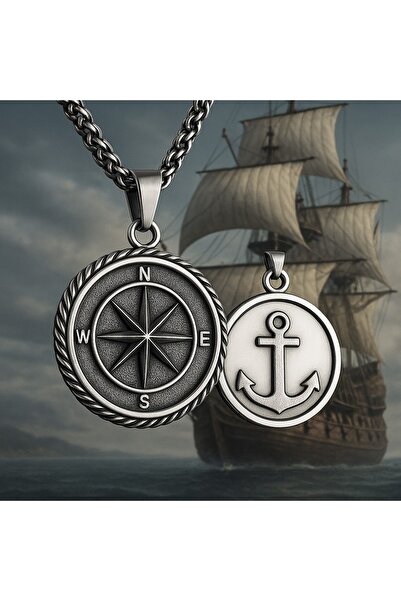 voyageaccessory Stainless Steel Necklace with North Star, Compass & Anchor De...