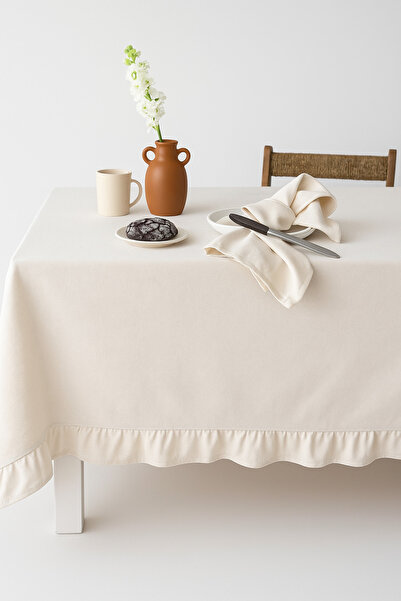 Mirilliahome Ruffled Raw Linen Tablecloth – Beige Tablecloth
