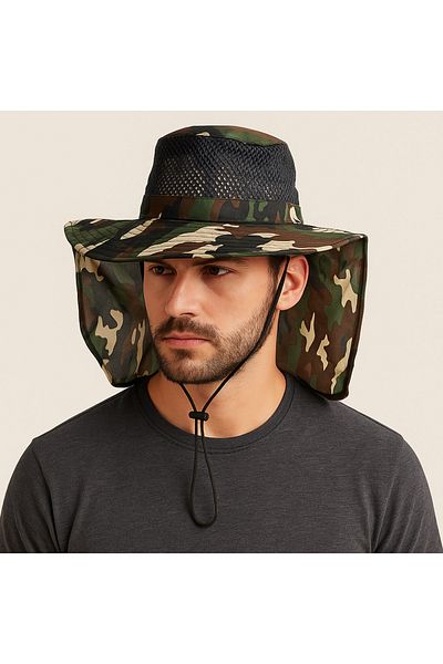 Avantaj Kapıda Mustova Lightweight Mesh Outdoor Back Tulle Hat – Unisex – Summer Camouflage Model 50 cm Yele